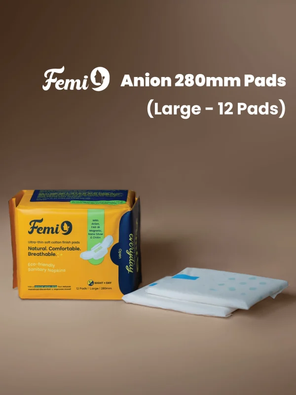 Femi9 Anion Sanitary Napkins|280mm|Large 12 Pads|Cotton pads